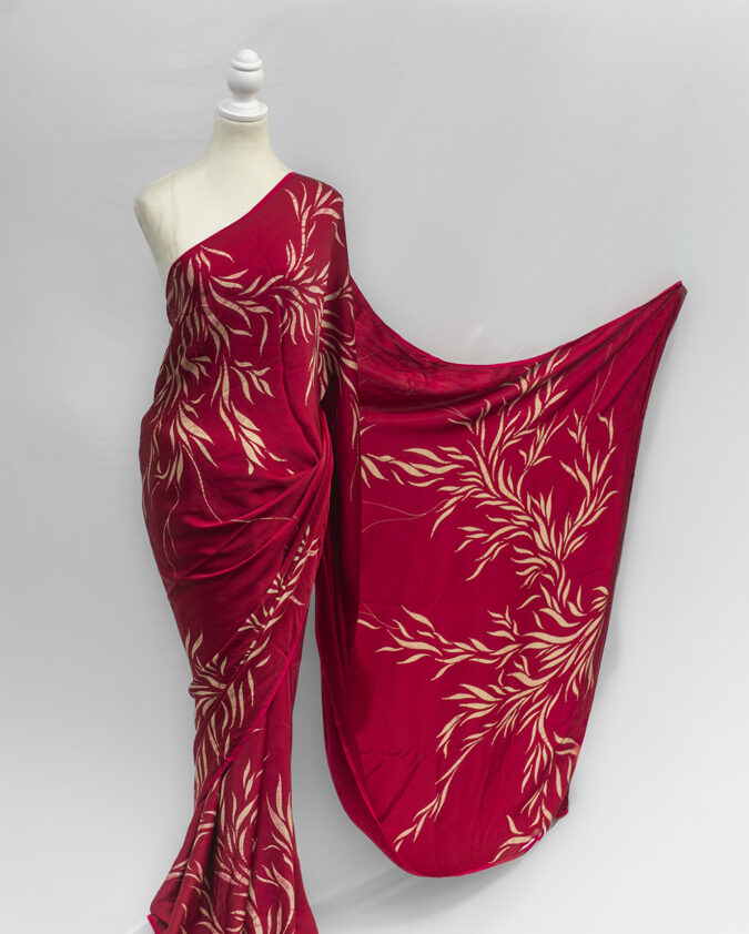 Detail Work Batik Sea Green Silk Saree