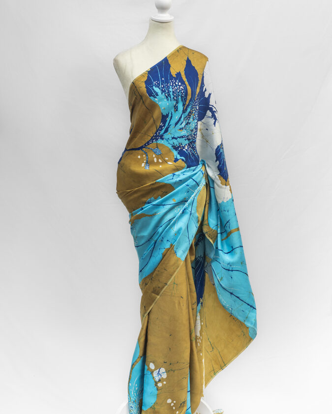 Batik Silk Saree in Navy Blue